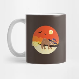 Sloth sleeping on witch broom Mug